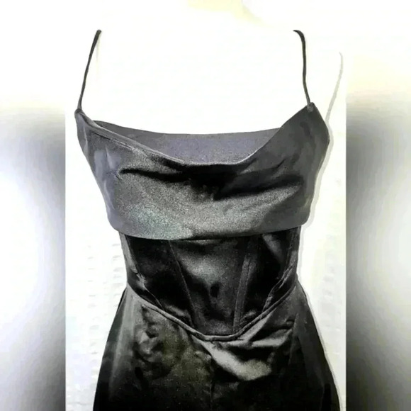 NWT Zara Black Satin Effect Cowl Neck Midi Slip Dress, Size S - Picture 7 of 10